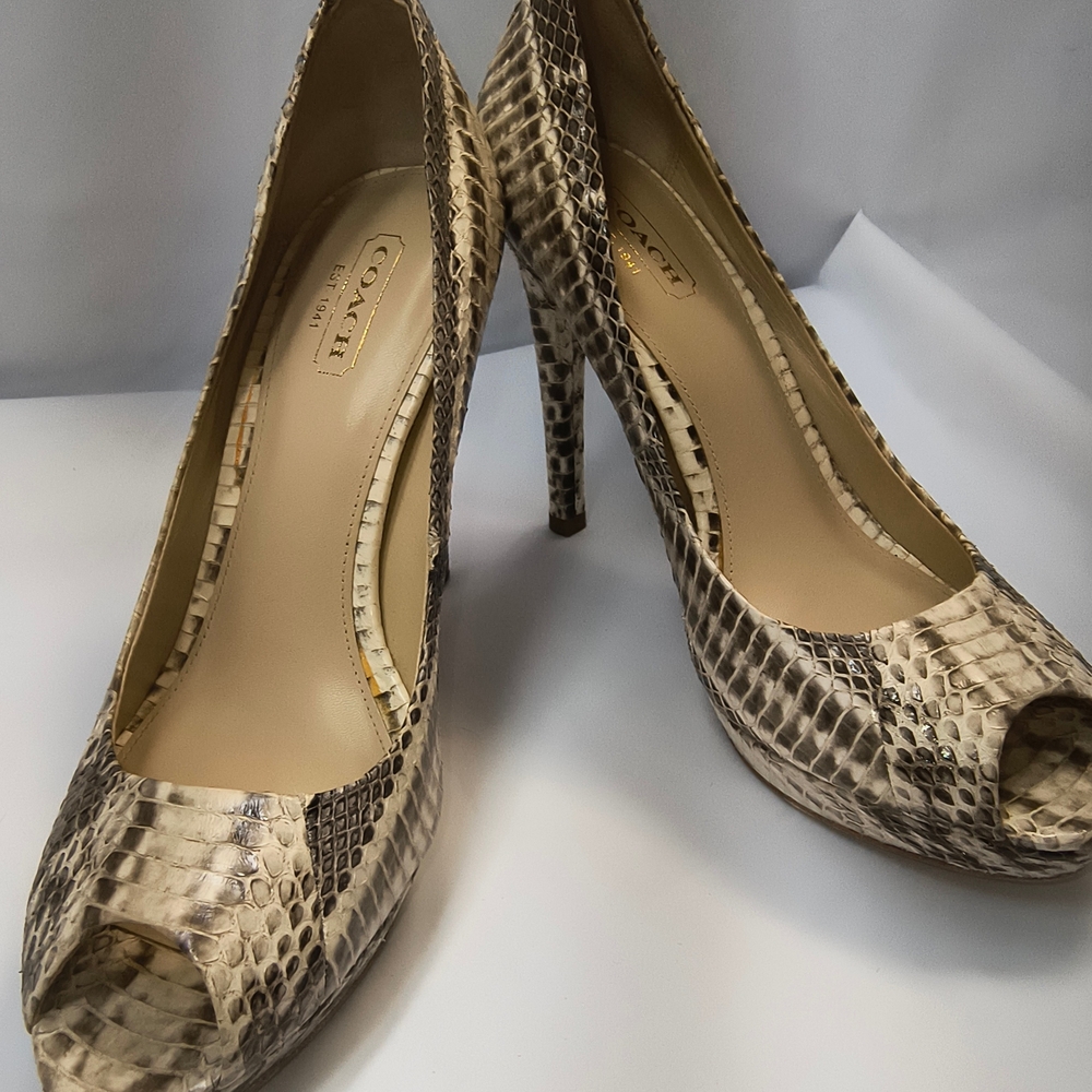 COACH Selma Python Snakeskin Peep Toe Pumps, Size… - image 1